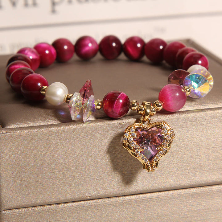 Buddha Stones Red Tiger Eye Citrine Amethyst Heart Calm Bracelet - image 1
