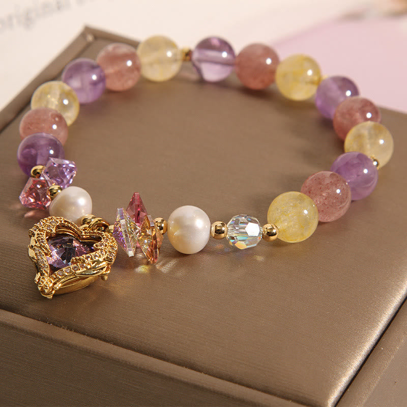 Buddha Stones Red Tiger Eye Citrine Amethyst Heart Calm Bracelet - image 10