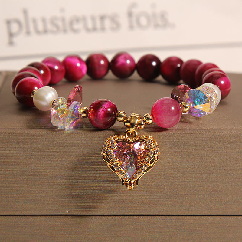 Buddha Stones Red Tiger Eye Citrine Amethyst Heart Calm Bracelet - Red Tiger Eye Pearl(Wrist Circumference: 14-16cm) - image 0