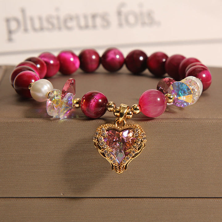 Buddha Stones Red Tiger Eye Citrine Amethyst Heart Calm Bracelet - Red Tiger Eye Pearl(Wrist Circumference: 14-16cm) - image 0