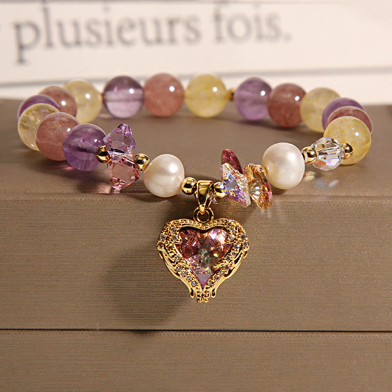 Buddha Stones Red Tiger Eye Citrine Amethyst Heart Calm Bracelet - Citrine Amethyst Pearl(Wrist Circumference: 14-16cm) - image 8
