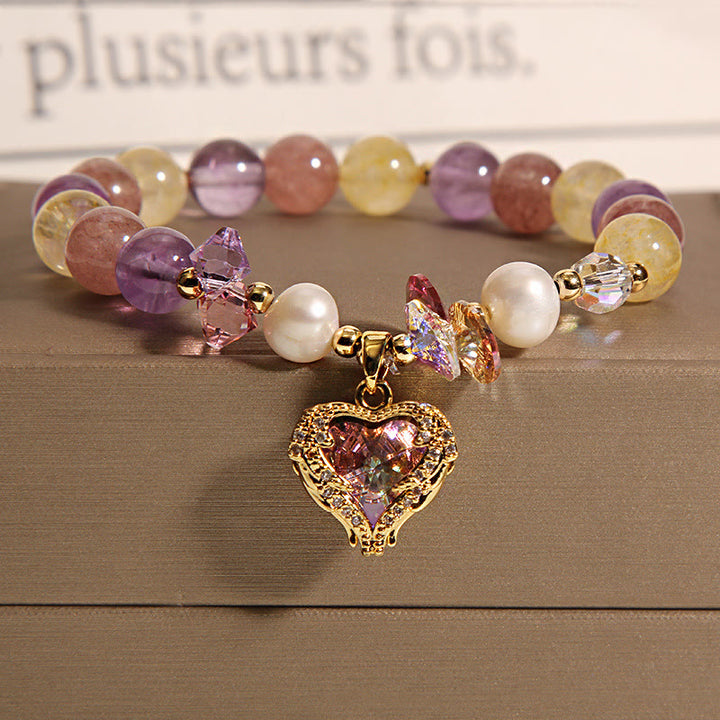 Buddha Stones Red Tiger Eye Citrine Amethyst Heart Calm Bracelet - Citrine Amethyst Pearl(Wrist Circumference: 14-16cm) - image 8