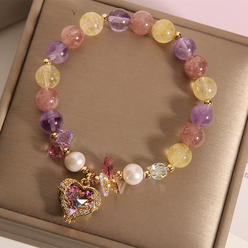 Buddha Stones Red Tiger Eye Citrine Amethyst Heart Calm Bracelet - image 11