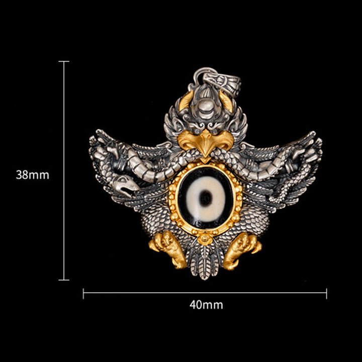 Buddha Stones 925 Sterling Silver Tibet Garuda Bird Dzi Bead Protection Necklace Pendant - image 9