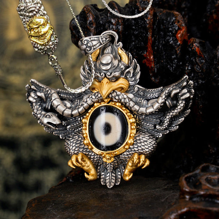 Buddha Stones 925 Sterling Silver Tibet Garuda Bird Dzi Bead Protection Necklace Pendant - Garuda&52cm The Lord of the Corpse Forest Copper Chain - image 21