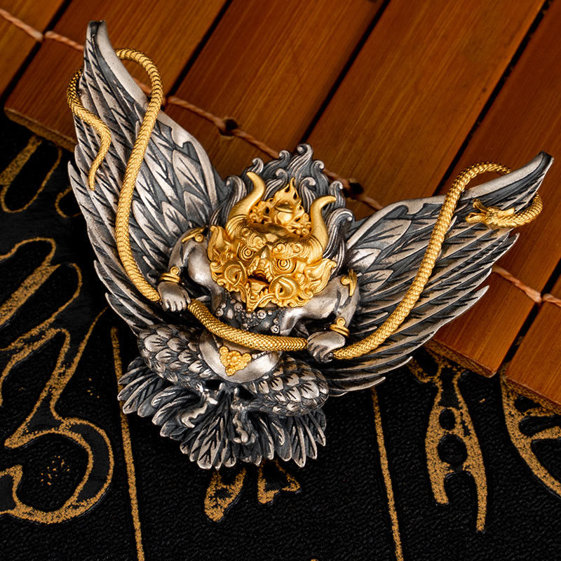 Buddha Stones 925 Sterling Silver Tibetan Garuda Bird Dragon Snake Wisdom Necklace Pendant - Garuda(Pendant Only) - image 0
