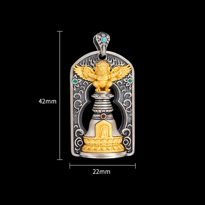 Buddha Stones 925 Sterling Silver Tibetan Garuda Bird Vajra Dorje Bell Protection Necklace Pendant - image 11