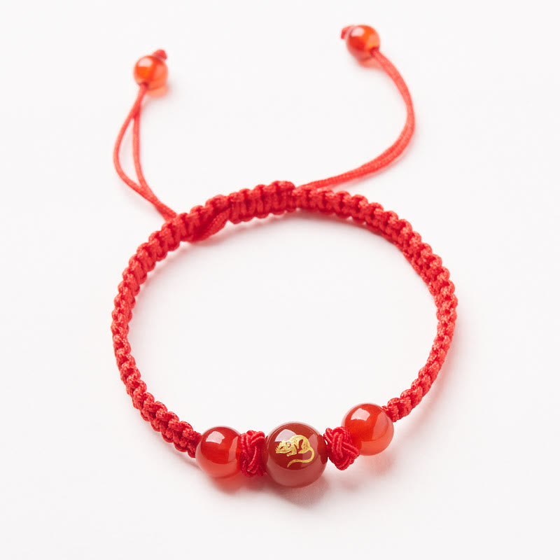 Buddha Stones Natural Red Agate Chinese Zodiac Red String Braided Protection Luck Bracelet - Red Agate Chinese Zodiac-Rat - image 10