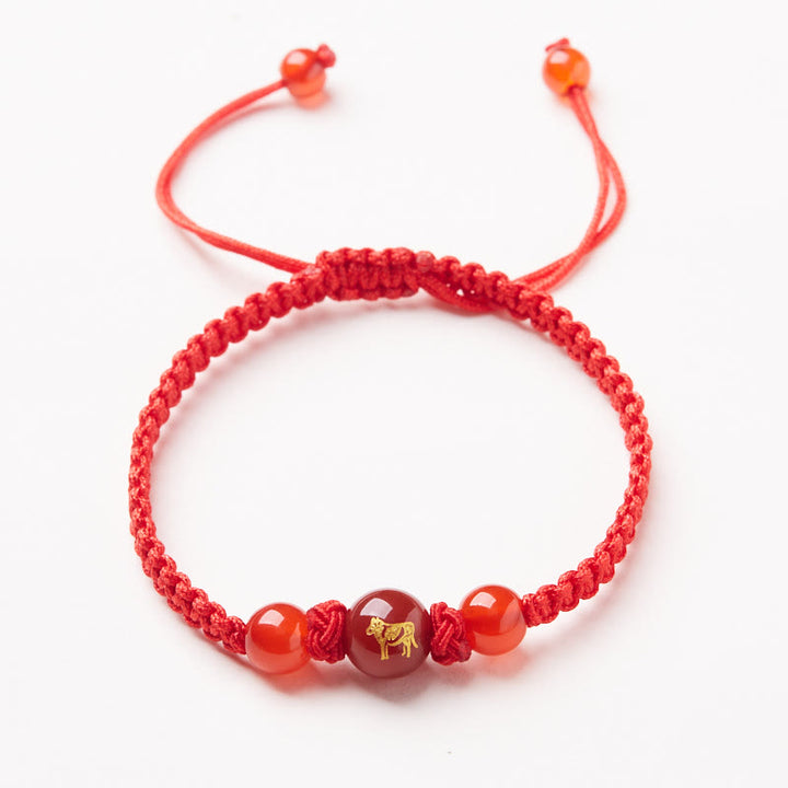 Buddha Stones Natural Red Agate Chinese Zodiac Red String Braided Protection Luck Bracelet - Red Agate Chinese Zodiac-Ox - image 11