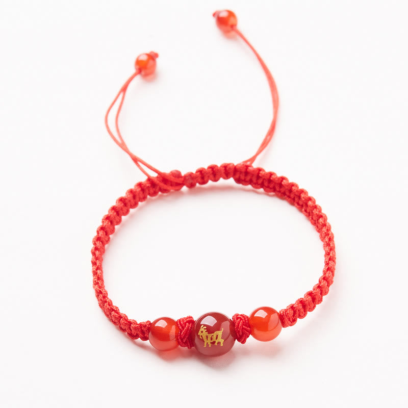 Buddha Stones Natural Red Agate Chinese Zodiac Red String Braided Protection Luck Bracelet - Red Agate Chinese Zodiac-Goat - image 16