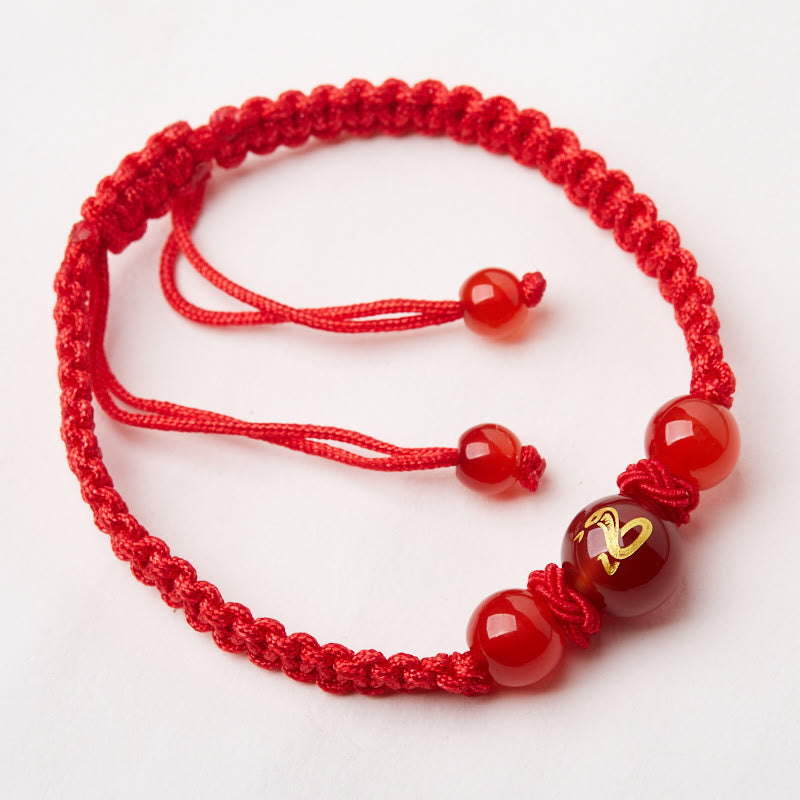 Buddha Stones Natural Red Agate Chinese Zodiac Red String Braided Protection Luck Bracelet - image 2