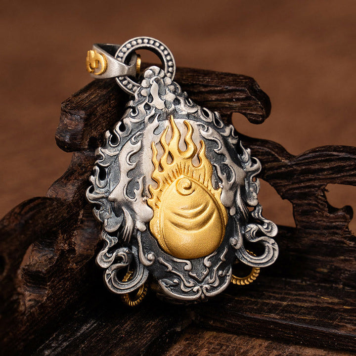 Buddha Stones 925 Sterling Silver Tibetan Yellow Jambhala God of Wealth Protection Necklace Pendant - image 2