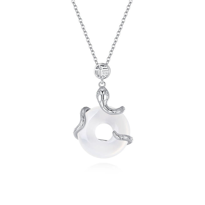 Buddha Stones Chalcedony Peace Buckle 925 Sterling Silver Fu Character Year Of The Snake Positive Necklace Pendant - image 2