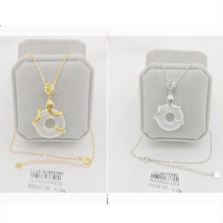 Buddha Stones Chalcedony Peace Buckle 925 Sterling Silver Fu Character Year Of The Snake Positive Necklace Pendant - image 10