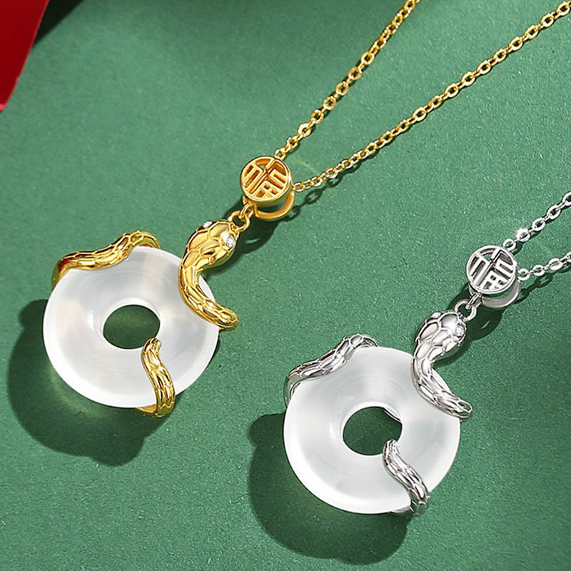 Buddha Stones Chalcedony Peace Buckle 925 Sterling Silver Fu Character Year Of The Snake Positive Necklace Pendant - image 3
