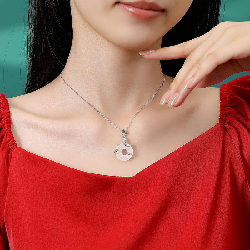 Buddha Stones Chalcedony Peace Buckle 925 Sterling Silver Fu Character Year Of The Snake Positive Necklace Pendant - image 1