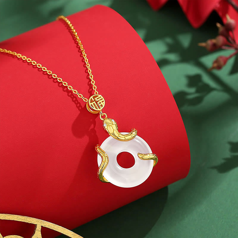 Buddha Stones Chalcedony Peace Buckle 925 Sterling Silver Fu Character Year Of The Snake Positive Necklace Pendant - Silver Plated Gold - image 8
