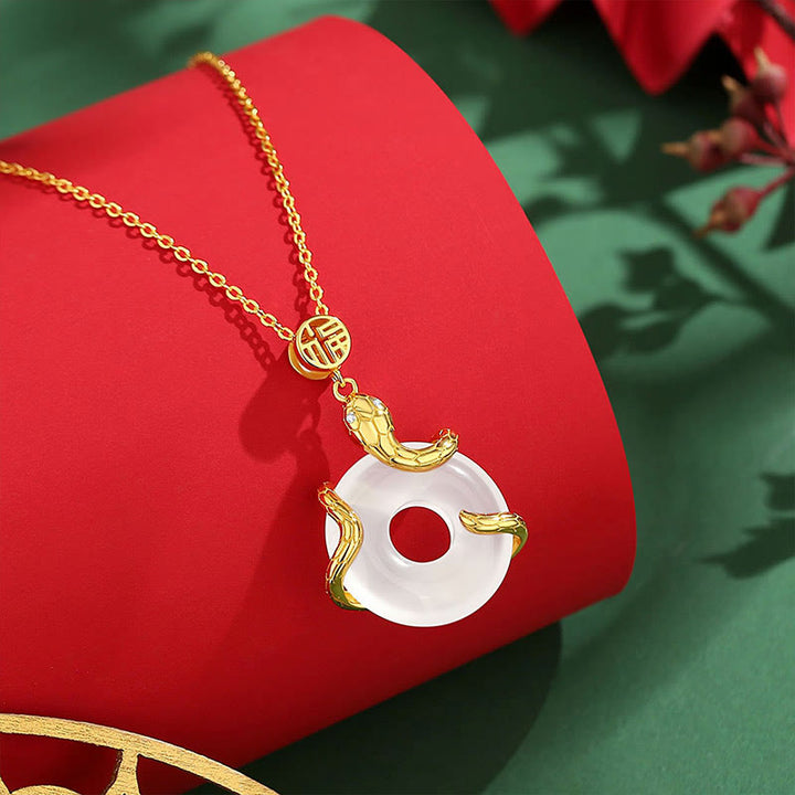 Buddha Stones Chalcedony Peace Buckle 925 Sterling Silver Fu Character Year Of The Snake Positive Necklace Pendant - Silver Plated Gold - image 8