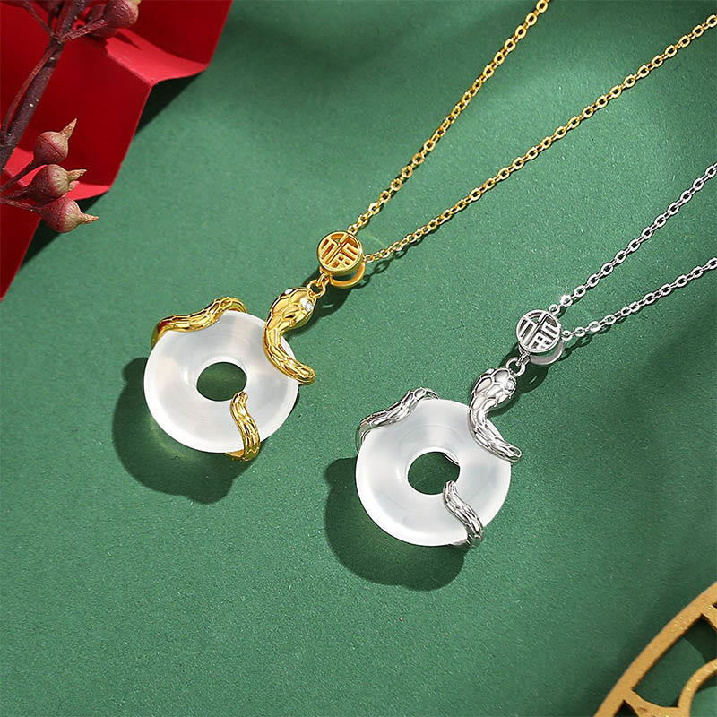 Buddha Stones Chalcedony Peace Buckle 925 Sterling Silver Fu Character Year Of The Snake Positive Necklace Pendant - image 9