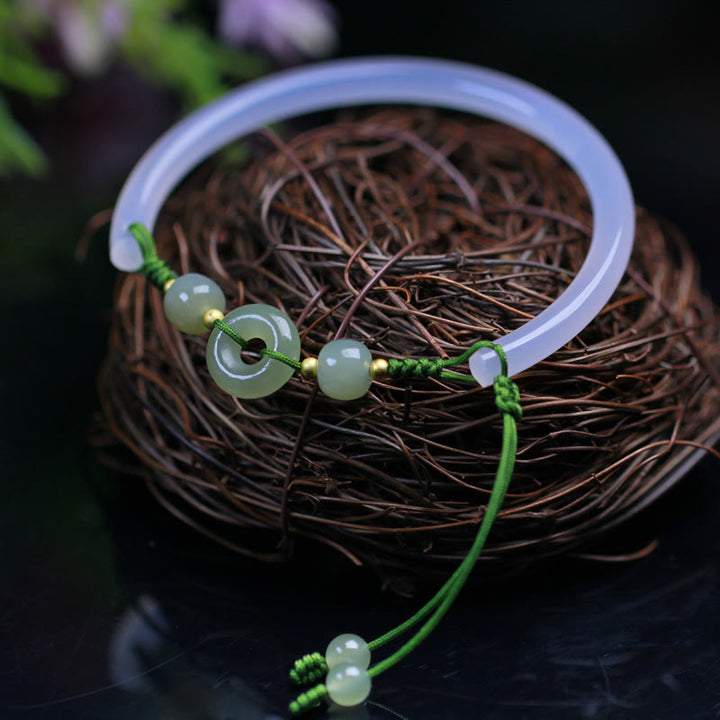 Buddha Stones Natural White Agate Hetian Jade Beads Peace Buckle Positive Bracelet Bangle - image 4