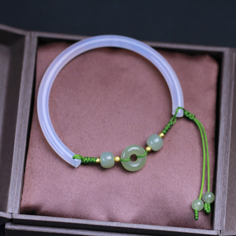 Buddha Stones Natural White Agate Hetian Jade Beads Peace Buckle Positive Bracelet Bangle - image 1