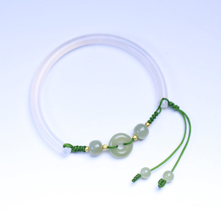 Buddha Stones Natural White Agate Hetian Jade Beads Peace Buckle Positive Bracelet Bangle - image 3