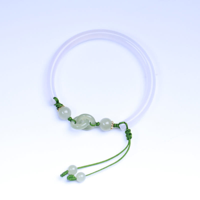 Buddha Stones Natural White Agate Hetian Jade Beads Interlocking Positive Bracelet Bangle - image 8