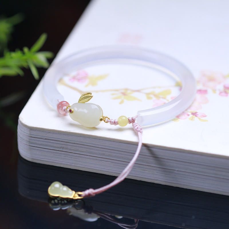Buddha Stones Natural White Agate Hetian Jade Rabbit Positive Bracelet Bangle - image 3