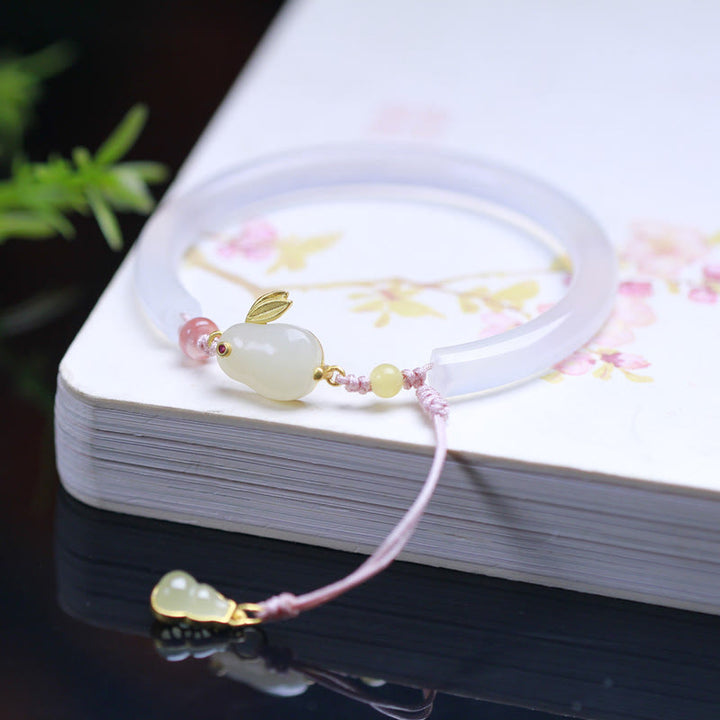 Buddha Stones Natural White Agate Hetian Jade Rabbit Positive Bracelet Bangle - image 3