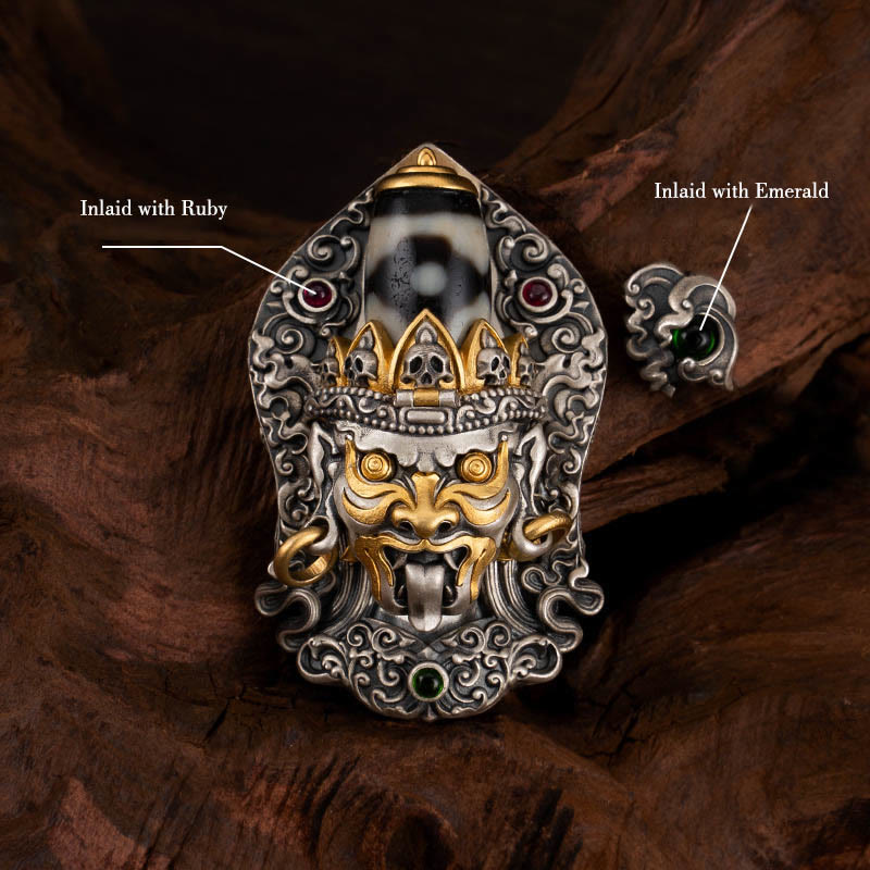 Buddha Stones 925 Sterling Silver Tibetan Zakiram Goddess of Wealth Dzi Bead Protection Necklace Pendant - image 10