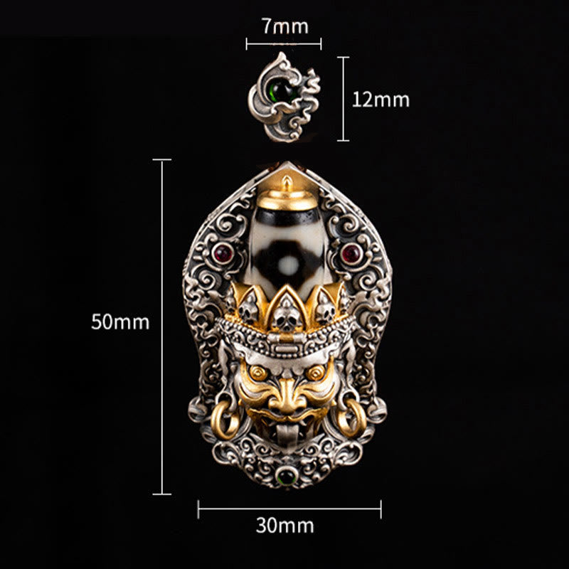 Buddha Stones 925 Sterling Silver Tibetan Zakiram Goddess of Wealth Dzi Bead Protection Necklace Pendant - image 12