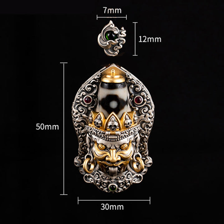 Buddha Stones 925 Sterling Silver Tibetan Zakiram Goddess of Wealth Dzi Bead Protection Necklace Pendant - image 12