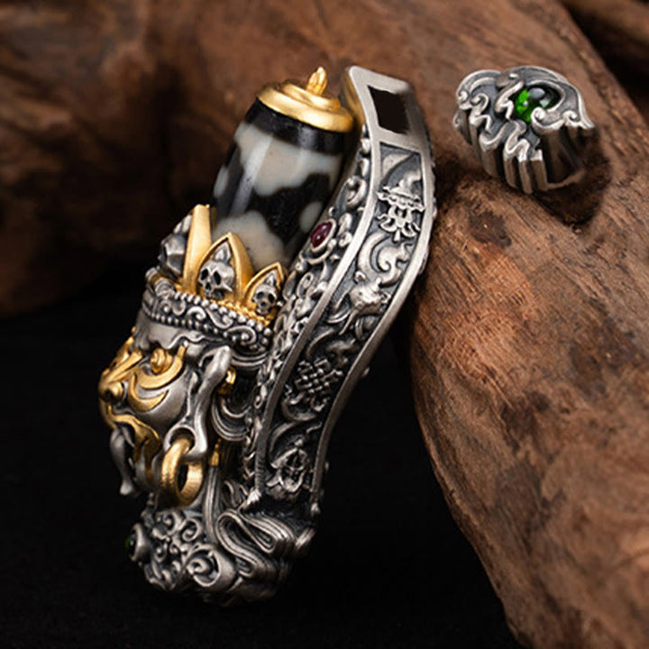 Buddha Stones 925 Sterling Silver Tibetan Zakiram Goddess of Wealth Dzi Bead Protection Necklace Pendant - image 2