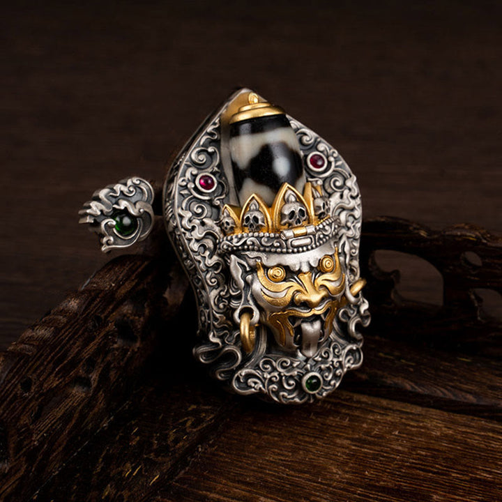 Buddha Stones 925 Sterling Silver Tibetan Zakiram Goddess of Wealth Dzi Bead Protection Necklace Pendant - Zakiram(Pendant Only) - Pendant Only - image 0