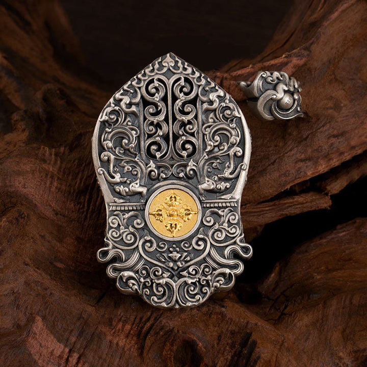 Buddha Stones 925 Sterling Silver Tibetan Zakiram Goddess of Wealth Dzi Bead Protection Necklace Pendant - image 3