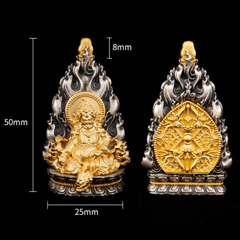 Buddha Stones 925 Sterling Silver Tibet Yellow Jambhala God of Wealth Blessing Necklace Pendant - image 10