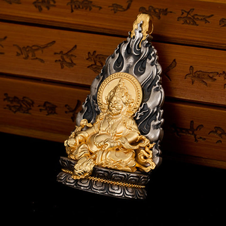 Buddha Stones 925 Sterling Silver Tibet Yellow Jambhala God of Wealth Blessing Necklace Pendant - image 7