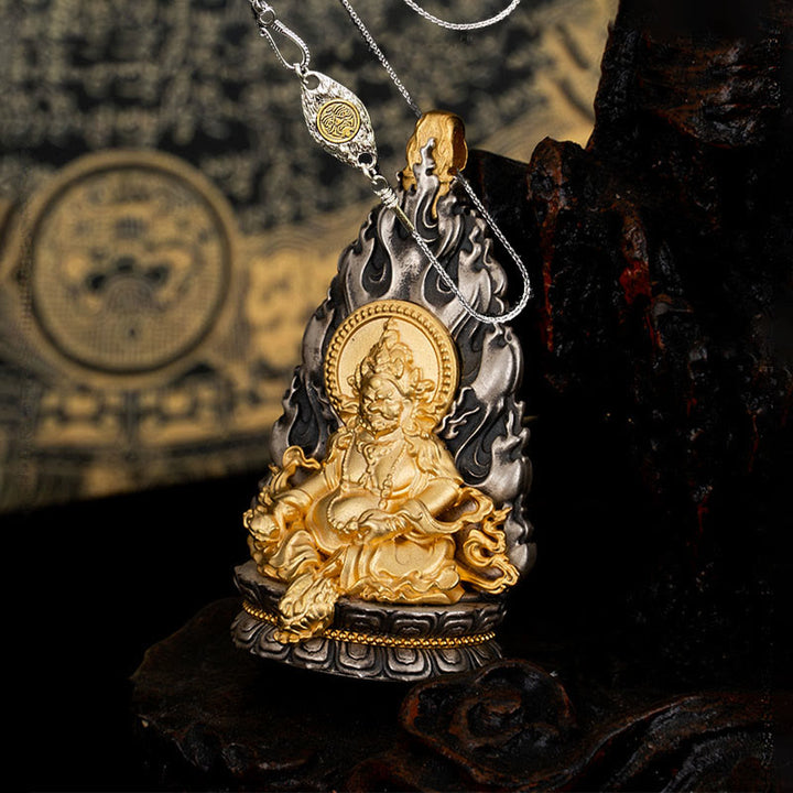 Buddha Stones 925 Sterling Silver Tibet Yellow Jambhala God of Wealth Blessing Necklace Pendant - Yellow Jambhala&50cm Zakiram Copper Chain - image 16