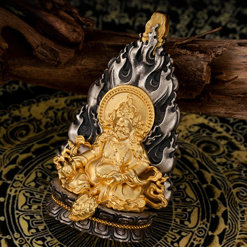 Buddha Stones 925 Sterling Silver Tibet Yellow Jambhala God of Wealth Blessing Necklace Pendant - image 2