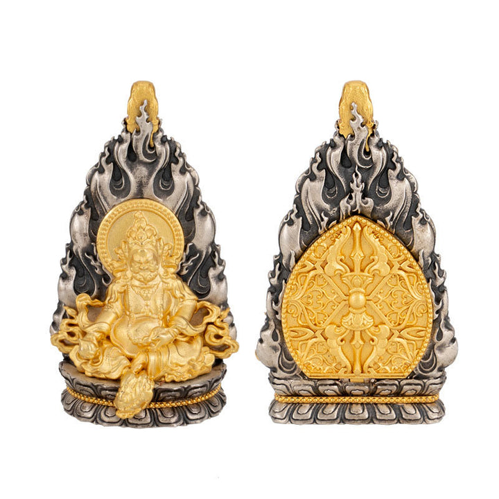 Buddha Stones 925 Sterling Silver Tibet Yellow Jambhala God of Wealth Blessing Necklace Pendant - image 12