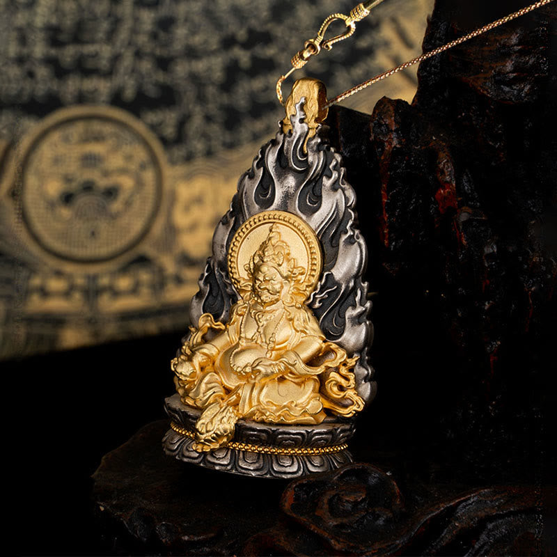 Buddha Stones 925 Sterling Silver Tibet Yellow Jambhala God of Wealth Blessing Necklace Pendant - Yellow Jambhala&58cm Golden Copper Chain - image 14