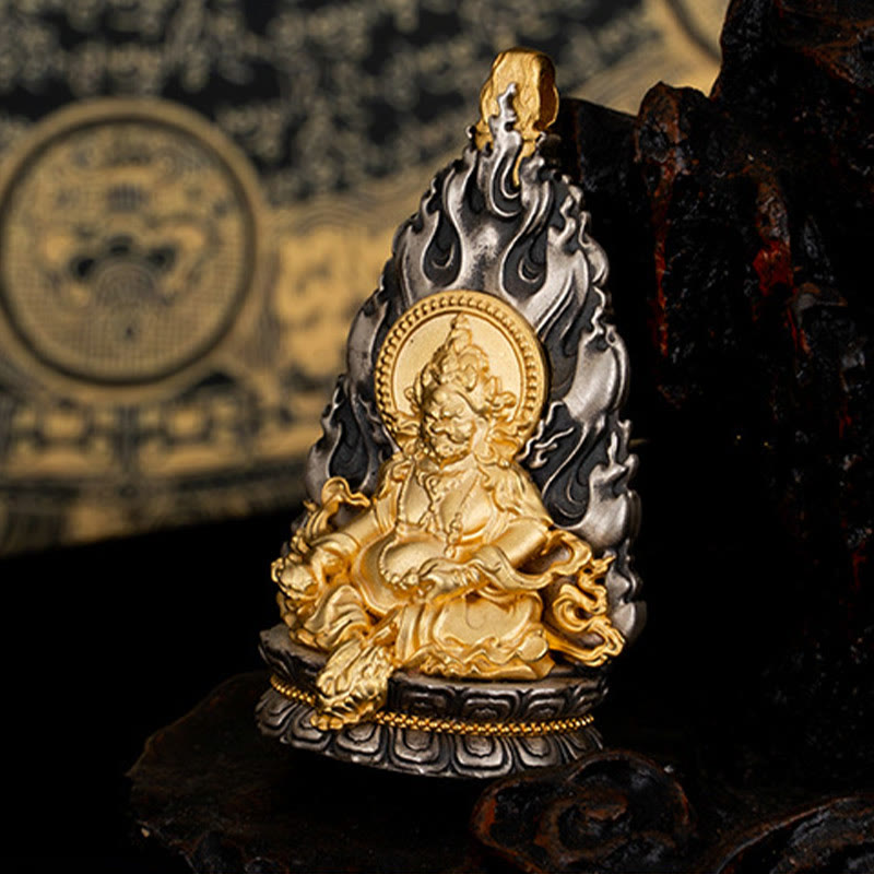 Buddha Stones 925 Sterling Silver Tibet Yellow Jambhala God of Wealth Blessing Necklace Pendant - image 6