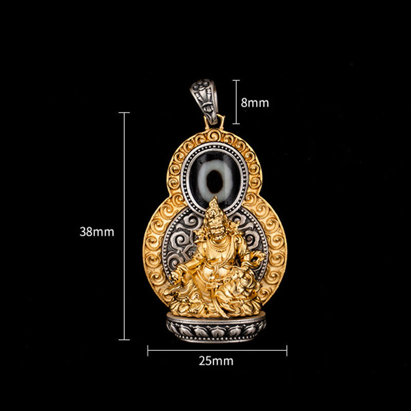 Buddha Stones 925 Sterling Silver Tibet Yellow Jambhala God of Wealth Dzi Bead Om Mani Padme Hum Happiness Necklace Pendant - image 9