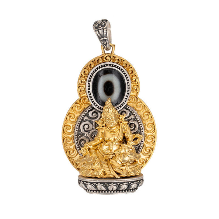 Buddha Stones 925 Sterling Silver Tibet Yellow Jambhala God of Wealth Dzi Bead Om Mani Padme Hum Happiness Necklace Pendant - image 12