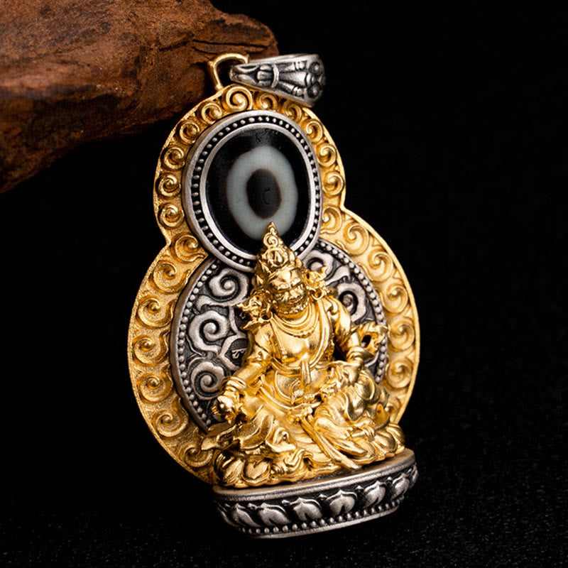 Buddha Stones 925 Sterling Silver Tibet Yellow Jambhala God of Wealth Dzi Bead Om Mani Padme Hum Happiness Necklace Pendant - image 1
