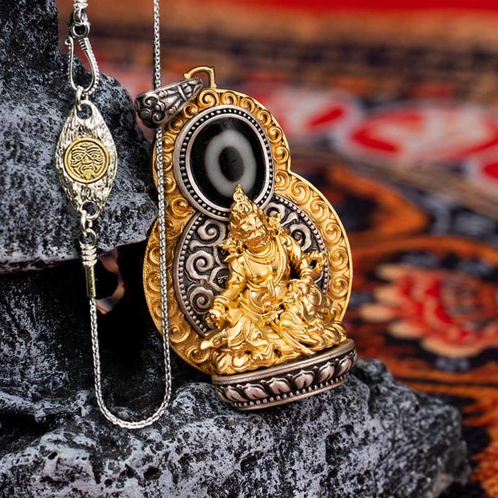 Buddha Stones 925 Sterling Silver Tibet Yellow Jambhala God of Wealth Dzi Bead Om Mani Padme Hum Happiness Necklace Pendant - Yellow Jambhala&50cm Zakiram Copper Chain - image 15