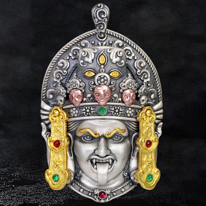 Buddha Stones 925 Sterling Silver Tibetan Zakiram Goddess of Wealth Keep Away Evil Spirits Necklace Pendant - image 1