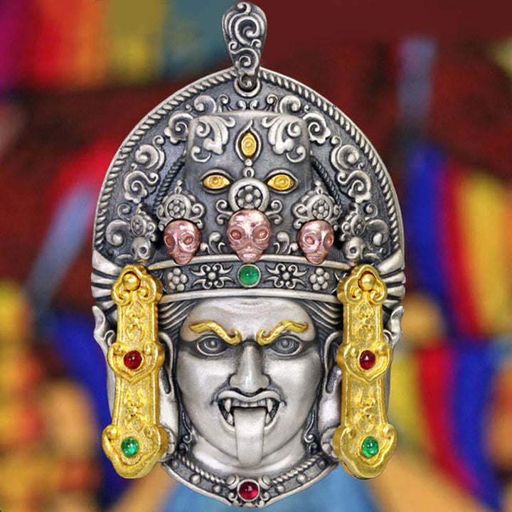 Buddha Stones 925 Sterling Silver Tibetan Zakiram Goddess of Wealth Keep Away Evil Spirits Necklace Pendant - image 4