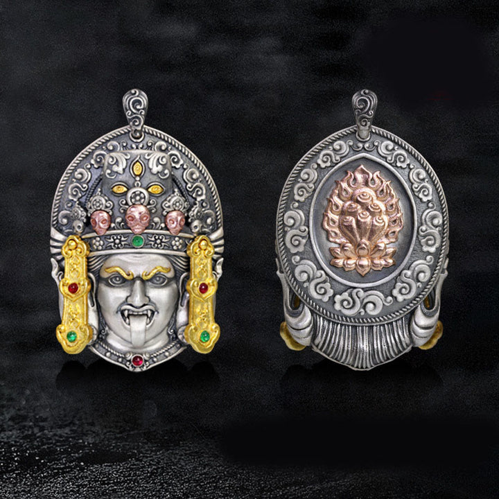 Buddha Stones 925 Sterling Silver Tibetan Zakiram Goddess of Wealth Keep Away Evil Spirits Necklace Pendant - image 7