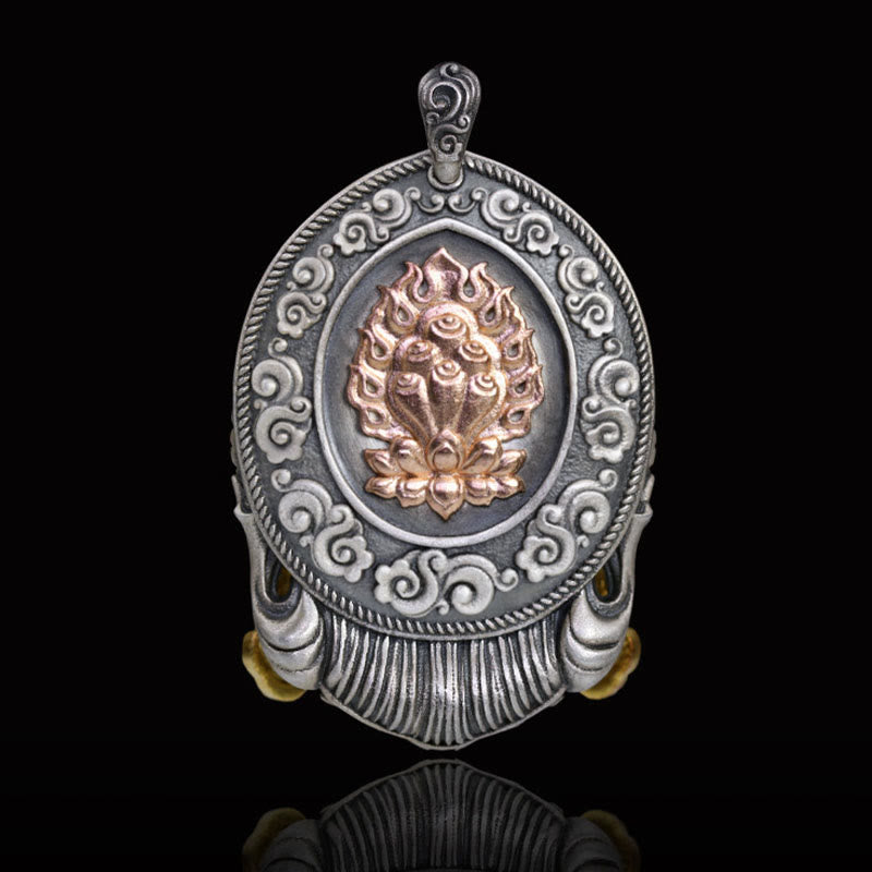 Buddha Stones 925 Sterling Silver Tibetan Zakiram Goddess of Wealth Keep Away Evil Spirits Necklace Pendant - image 2